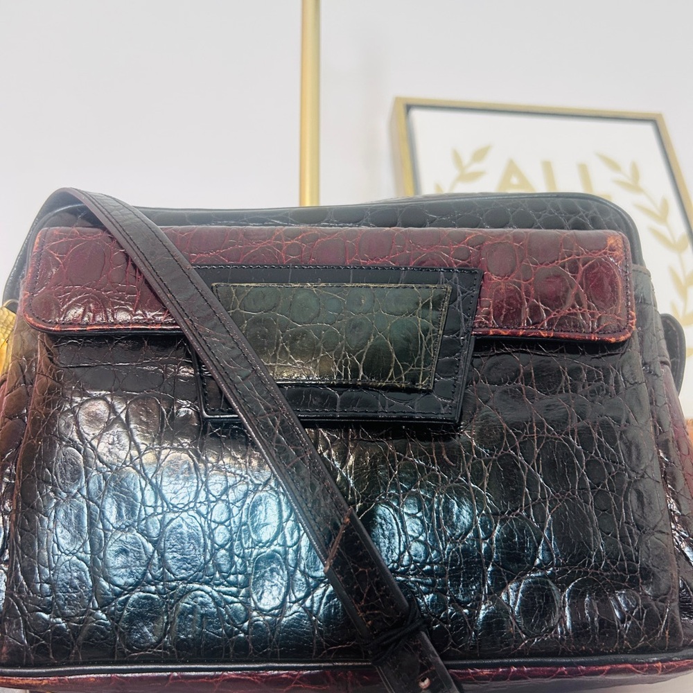 Elegant Black and Red burgundyCrocodile Pattern Women's Bag #vintage patchwork